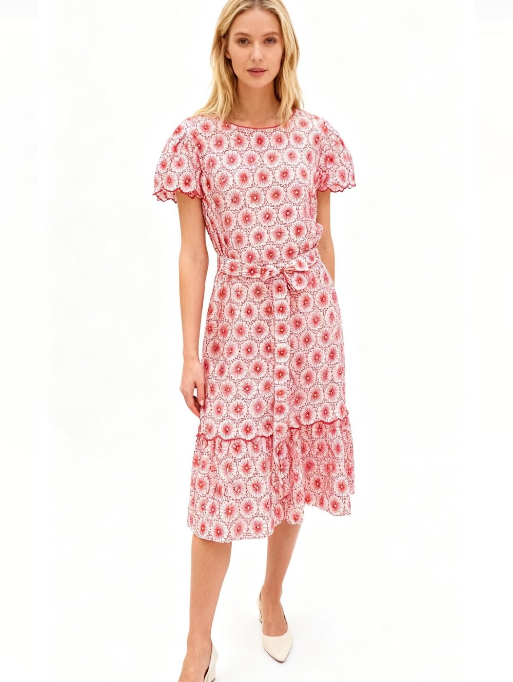 Ann Taylor Eyelet Tie-Waist Midi Dress Size SP